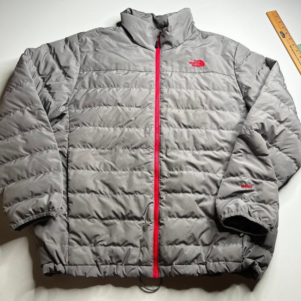 The‎ North Face Mens 550 Down Puffer Jacket Grey Red Full Zip XL Regular